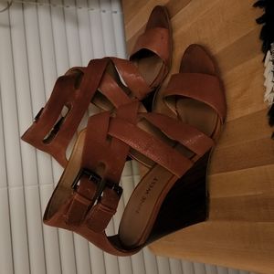 Nine West Brown Strappy Sandal Wedge Heels size 8